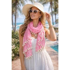 Lilly Pulitzer Target Scarf Pink Floral See Ya Later Pom Poms Alligator Shells
